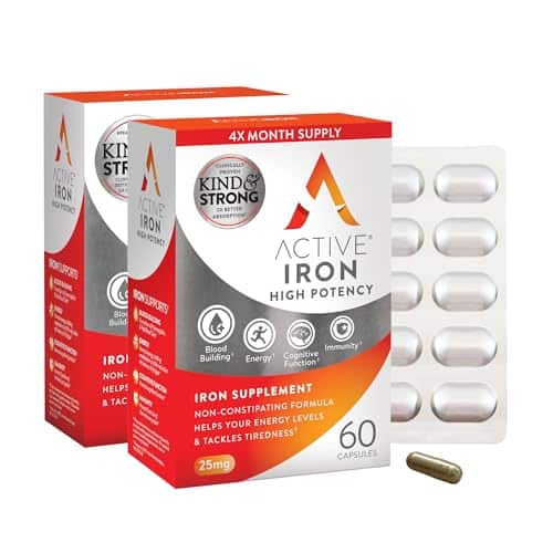 Active Iron High Potency Iron Supplement, Non-Constipating Gentle Iron Pills for Women & Men, 2X Better Absorption, Clinically Proven to Increase Iron & Energy Levels, 25mg (120 Capsules), Twin Pack