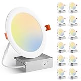 Amico 12 Pack 6 Inch 3CCT Ultra-Thin LED Recessed Ceiling Light with Junction Box, 3000K/4000K/5000K Selectable, 12W Eqv 100W, Dimmable LED Can Lights, 1000LM High Brightness Downlight