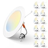 Amico 5/6 Inch 5CCT LED Recessed Lighting 12 Pack, 1050LM Flat Can Lights, Dimmable, IC Rated, 12W Eqv 110W, 2700K/3000K/4000K/5000K/6000K Selectable, Retrofit Installation- ETL Listed
