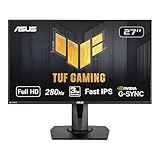 ASUS TUF Gaming VG279QM 27” HDR Monitor, 1080P Full HD (1920 x 1080), Fast IPS, 280Hz, G-SYNC Compatible, Extreme Low Motion Blur Sync (ELMB SYNC), 1ms, DisplayHDR 400,, BLACK