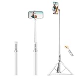 ATUMTEK 62" Selfie Stick Tripod, Extendable Aluminum Tripod with Rechargeable Bluetooth Remote, Compatible with iPhone and Android Smartphones, Perfect for Travel, Vlog, Video and Photo, White