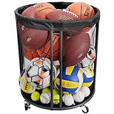 Ball Storage Bin for Garage, 52.3 U.S. Gals Ball Holder for Soccer, Basketball, Ball Cart, Rolling Basketball Rack for Outdoor, Indoor (Upgraded)