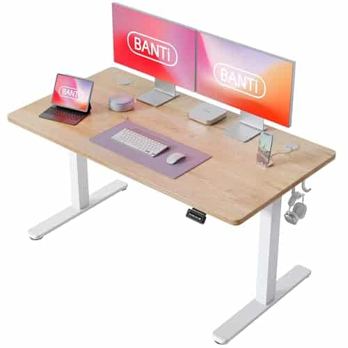 BANTI 55'' Standing Desk, Electric Stand up Height Adjustable Home Office Table, Sit Stand Desk with Splice Board, Maple