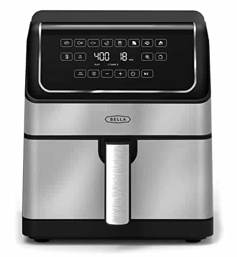 bella 8 Qt Digital Air Fryer with TurboCrisp Technology, Large Family Size Nonstick Cooking Basket and Crisping Tray, Multiple Preset Functions, Auto Shutoff, Stainless Steel, 1750 Watt