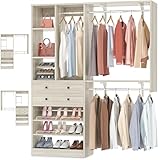 Besiost Closet System - 5FT Small Closet System with Drawers, 60" Closet Organizer System with Reversible Hanging Shelving, Closet Systems for Small/Walk-in Closets, Greige Oak