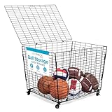 BIRDROCK HOME Sports Ball Basket Organizer with Wheels & Heavy Duty Casters - Ideal for Basketball, Football, Soccer, Baseball - Lockable Ball Storage Locker with Lid for Gym, Garage or Outdoor Use