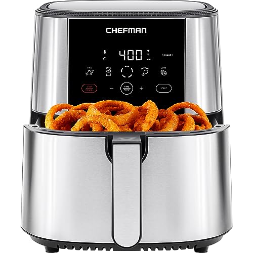Chefman TurboFry® Touch Air Fryer, XL 8-Qt Family Size, One-Touch Digital Control Presets, French Fries, Chicken, Meat, Fish, Nonstick Dishwasher-Safe Parts, Automatic Shutoff, Stainless Steel