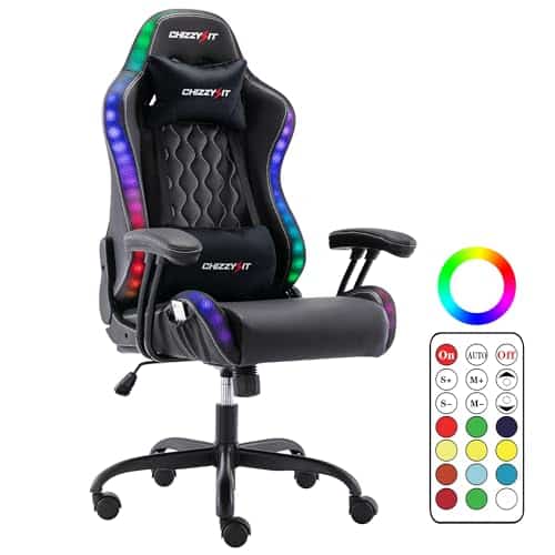 chizzysit LED Gaming Chair for Kids 8-14,Gaming Chairs for Teens with Adjustable Headrest and Lumbar Support,Ergonomic PVC Leather Kids Gaming Chair with Led Lights