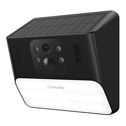 Cinnado Outdoor Camera Wireless-2K Solar Wall Light Cameras for Home Security with AI Motion Detection, Waterproof,Motion Activated Light, Siren Alarm Cloud/SD Storage, Works with Alexa/Google Home,S2