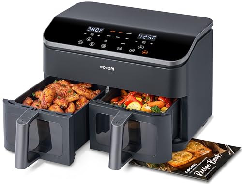 COSORI 9Qt 8-in-1 Dual Air Fryer, Multi-dish Cooking at Once for Family and Couple with Double Baskets, Bake, Roast, Reheat, Broil, Dry & 130 Recipes for Easy and Crispy Meals, Dishwasher Safe