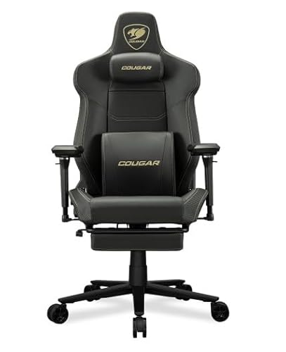 COUGAR Armor EVO M Gaming Chair with Breathable Premium PVC Leather, 5D Adjustable Armrests, Retractable Footrest, Lumbar Cushion, Magnetic Neck Pillow Foam (Gold)