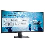 Dell S3422DWG Curved Gaming Monitor - 34 Inch 1800R Curved Screen with 144Hz Refresh Rate, WQHD (3440 x 1440) Display, HDMI, DP to DP 1.4 Cable, AMD FreeSync - Black