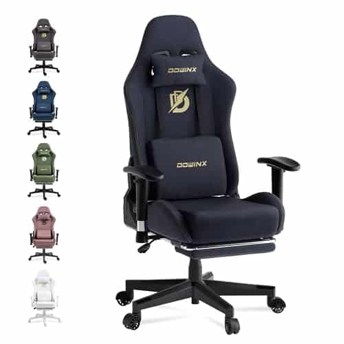 Dowinx Gaming Chair with Massage Lumbar Support, Suede Fabric Ergonomic Computer Chair with Footrest for Adults, High Back Reclining Game Chair for Office Gaming, Black