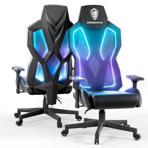 Dowinx RGB Gaming Chair with LED Lights, Ergonomic Computer Chair for Adults, Reclining Chair, Video Game Chair with Adjustable Lumbar Suppor, Headrest,4D Arms (Black)