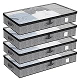 Fixwal 4 Pack Underbed Storage Containers, Below 4.5 Inches Low Profile Under Bed Organizer Clothes Storage Bins with Sturdy Sidewalls and Bottom