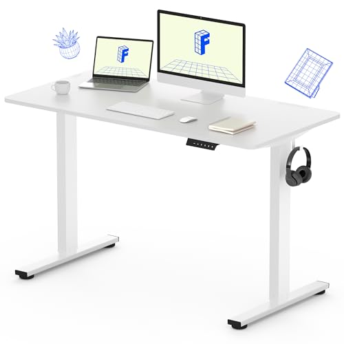 FLEXISPOT Electric Standing Desk Whole Piece 48 x 30 Inch Desktop Adjustable Height Desk Home Office Computer Workstation Sit Stand up Desk (White Frame + White Top, 2 Packages)