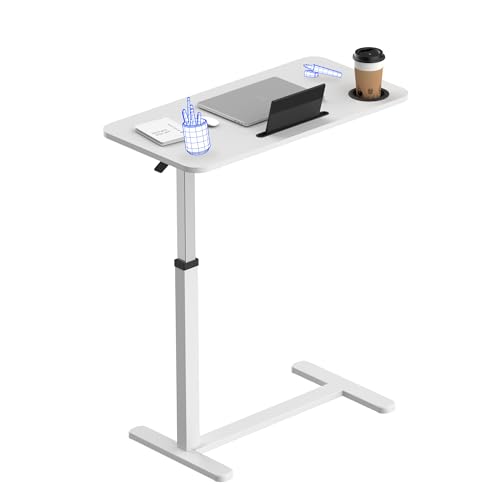FLEXISPOT Mobile Standing Desk with Wheels Pneumatic Laptop Desk Rolling Computer Cart Movable Height Adjustable Small Sit Stand Desk Computer Workstations Home Use（31.5" W x 15.7" D,White）
