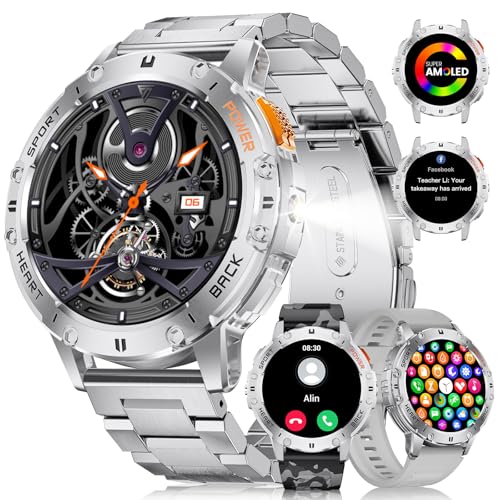 FOXBOX Military Smart Watch for Men with Flashlight (Answer/Make Calls), 1.43" AMOLED Rugged Smartwatch, 530mAh Battery, IP68 Waterproof Heart Rate SpO2 Sleep Monitor Fitness Tracker for iOS Android