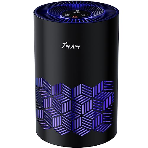 FreAire Air Purifiers, HEPA Air Purifier for Bedroom with RGB Lights Air Purifiers for Dust Pets Smoke Pollen Dander Smell, Portable Air Purifier with Air Filter For Home (Black)