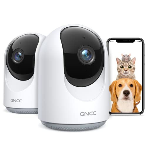 GNCC Indoor Camera, 360 Pan/Tilt Home Security Camera with Motion Detection, Pet Camera with Phone App, Baby Monitor with Night Version, WiFi Camera-Two Way Audio, Work with Alexa, 2 Pack