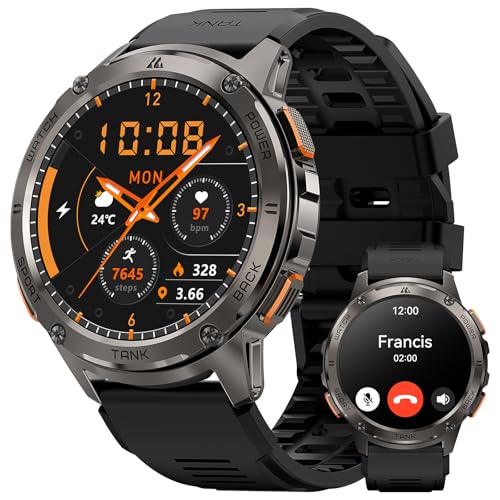 HIDAMEL Smart Watches for Men, 480mAh Extra-large Battery, 50M Waterproof, Military Fitness Watch Full Metal Body, Answer/Make Call, AI Voice Compatible for Android & iOS, 1.43'' AMOLED Display(Black)