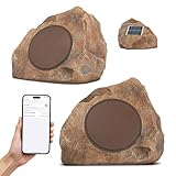 Homewell Solar Rock Speakers - Outdoor Waterproof Speakers Bluetooth Wireless - Weatherproof Landscape Speakers for Pool, Patio, Deck, Backyard, Garden - Year Round Out Door Speakers (2-Pack, Brown)