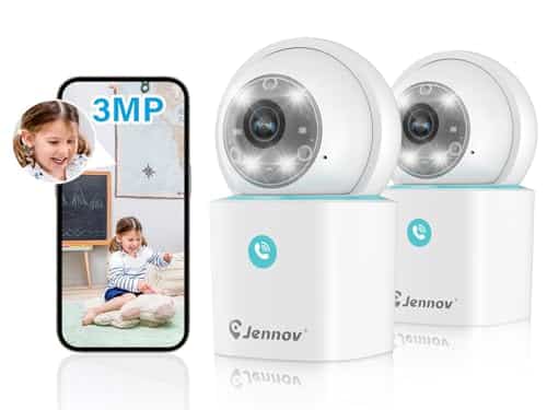 Jennov Pet Camera, Dog Cat Camera 360°/3MP with Mobile App, 2.4Ghz WiFi Baby Camera Monitor with Motion Detection/Color Night Vision/One-Click Talk/Auto Tracking Function for Home Indoor Security