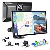 JoycePure Wireless Carplay Screen with 4K Dash Cam, 9" Portable Carplay Screen for Car with Carplay&Android Auto, 1080P Backup Camera, Touch Screen Car Stereo,GPS Navigation/Mirror Link/Siri/Bluetooth
