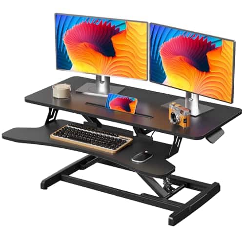 JYLH JOYSEEKER 35 inch Standing Desk Converter, Height Adjustable Desktop Standing Desk with Keyboard Tray for Two Monitors, Sit to Stand up Desk Riser Computer Workstation for Home Office, Black