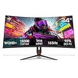 KTC 34'' Curved Ultrawide Gaming Monitor, 21:9, 3440x1440p 165Hz 1ms, 1500R Curved Monitor, Freesync G-sync, Picture by Picture, Picture in Picture, Height/Tilt/Swivel/Pivot, PC Monitor