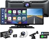 LAMTTO 9.26" Wireless Car Stereo Apple Carplay with 2.5K Dash Cam, 1080P Backup Camera, Portable Touchscreen GPS Navigation for Car, Car Stereo Receiver with Bluetooth, AirPlay, AUX/FM, Googel, Siri
