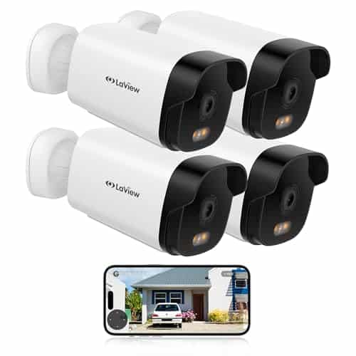 LaView 4K Security Camera Outdoor with Color Night Vision,8MP Wired Cameras for Home Security,IP65 Waterproof Camera, 24/7 Live Video,2 Way Talk,Cloud Storage/SD Slot,Compatible with Alexa(4 Pack)