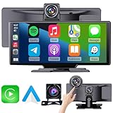 Luzeterna 9 inch Wireless Apple CarPlay Screen for Car & 4K Dash Cam with Android Auto.Portable Car Stereo with Backup Camera & Touchscreen Display.Dash Mout Car Play Box.GPS Navigation, Bluetooth