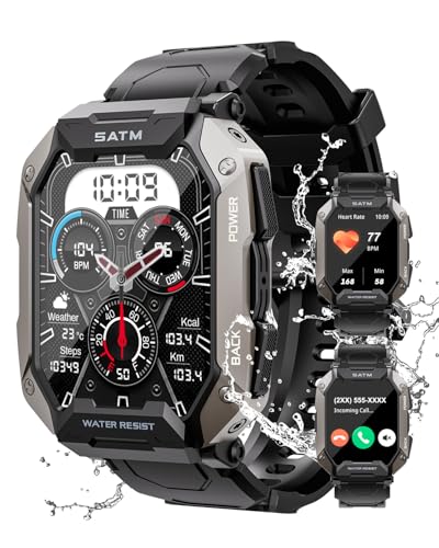 Military Smart Watches for Men IP68 Waterproof for Swimming, with Answer/Make Calls, 80 Days Extra-Long Battery Outdoor Tactical Smart Fitness Watch, Blood Pressure/Heart Rate Smartwatch for Android