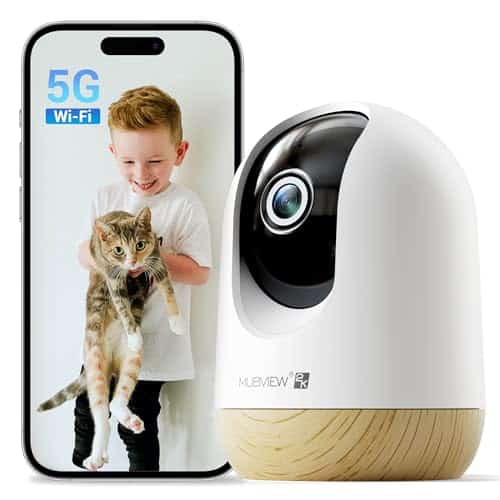 MUBVIEW 5G WiFi Indoor Security Camera No Subscription, Pet Camera with Phone App, Baby Monitor WiFi Smartphone, 2K Night Vision Pan-Tilt Dog Camera, Auto Tracking, 2-Way Audio, Local&Cloud Storage