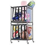 Mythinglogic Rolling Sports Ball Storage Cart, Sports Lockable Ball Storage Locker with Elastic Straps, Stackable Ball Cage for Garage Storage Garage Organizer (2 Sets)