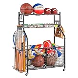 Mythinglogic Sports Equipment Garage Organizer,Garage Ball Storage for Sports Gear and Toys, Rolling Ball Cart with Wheels for Indoor/Outdoor Use