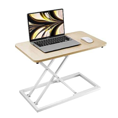 Omhuzsyo standing desk converter Stand up office desk riser on the desktop is suitable for use in laptops and single monitor work consoles, home offices, and can be adjusted in height(Log Color)