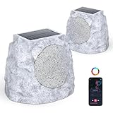 Outdoor Rock Speakers with Lights Pair - Wireless Bluetooth Portable Speaker Weatherproof Solar-Powered with Rechargeable Battery Rock Speaker for Pool,Garden,Yrad,and Outdoor Activities 2 Pack