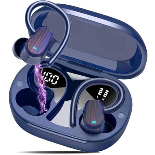 OYIB Wireless Earbuds Bluetooth 5.4 Headphones Sport, 50H Bluetooth Earbuds with Earhooks, Over Ear Bud Deep Bass with ENC Mic, IP7 Waterproof Wireless Earphone for Workout/Running, Dark Blue