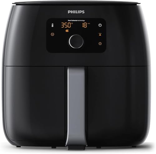 Philips Premium Airfryer XXL, Fat Removal Technology, 3lb/7qt, Rapid Air Technology, Digital Display, Keep Warm Mode, 5 Cooking Presets, HomeID App, Family Sized, Black (HD9650/96)