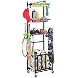PLKOW Sports Equipment Storage for Garage, Indoor Outdoor Sports Rack for Garage, Ball Storage Garage Organizer with Basket and Hooks,Toy Sports Gear Storage