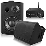 pohopa 5.25 Inch Outdoor Speakers with Bluetooth Stereo Amplifier Receiver | All-Weather Durability | Broad Sound Coverage | Speed-Lock Mounting System (Black)