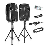 Pyle Wireless Portable PA System Kit - 1800W Peak, Bluetooth Compatible, Active + Passive Pair For Indoor / Outdoor Sound, Multiple Inputs-USB SD AUX XLR RCA, Comes With 2 Stands, Wired Mic, Remote