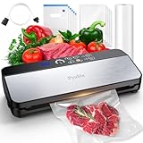 Pyukix Vacuum Sealer Machine, Food Sealer Machine 80KPA Fully Automatic 8-IN-1 Food Saver for Dry/Moist Mode with Build-in Cutter&Storage, Air Suction Hose, Digital Countdown, Roll Bag, 11 Vacuum Bags
