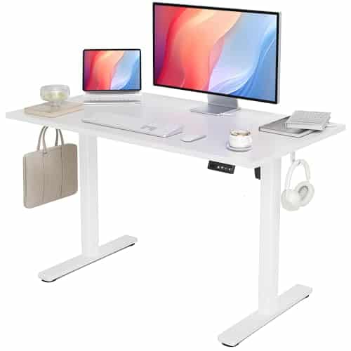 Seang Electric Standing Desk with Adjustable Height, 48x24 Inch Stand Up Desk, Sit Stand Desk with Splice Board for Home Office Computer Workstation, White Frame/White Top
