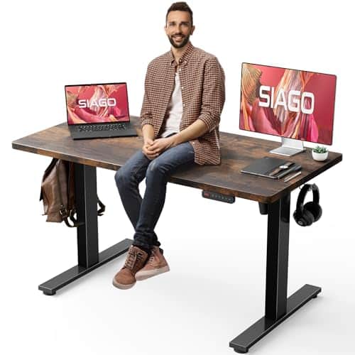 SIAGO Electric Standing Desk Adjustable - 48 x 24 Inch Sit Stand up Desk with Cable Management - 3 Memory Preset Adjustable Height Desk Computer Home Office Desk