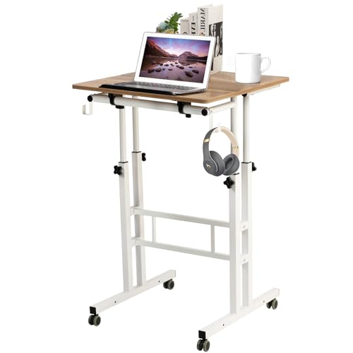 SIDUCAL Mobile Standing Desk, Portable Stand Up Desk, Height Adjustable Small Standing Desk Converter with Wheels Computer Workstations, Rolling Desk Laptop Cart for Standing or Sitting, Vintage Oak