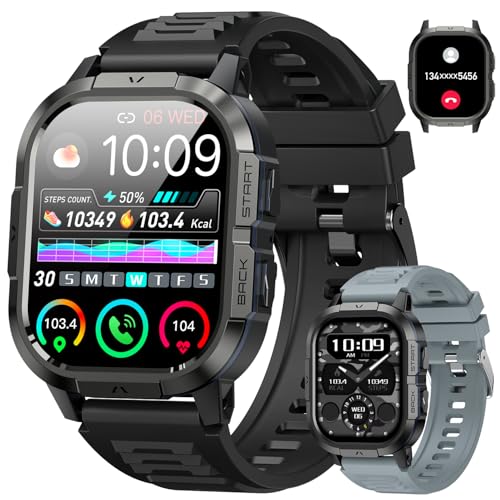 Smart Watch for Men Fitness Tracker: Make/Answer Call Military Smart Watches for Men Digital Mens Watches Running Waterproof Smartwatch Android Phones iPhone Samsung Compatible Heart Rate Monitor