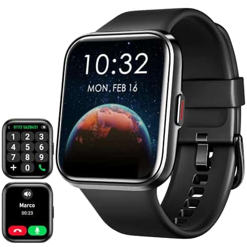 Smart Watch for Men Women(Call Receive/Dial), Alexa Built-in, 1.8" Touch Screen Fitness Tracker with Heart Rate Sleep Tracking, 100 Sports Modes, 5ATM Waterproof Smartwatch for Android iPhone, Black
